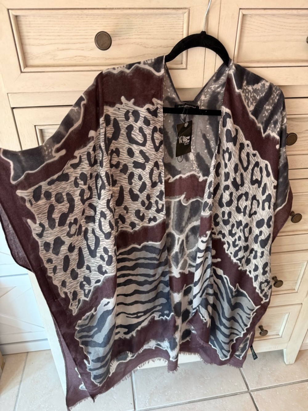 NWT Willow Tree mixed animal print kimono lightweight open cardigan.